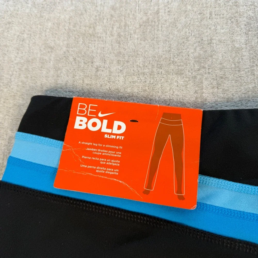 NWT Nike Slim Fit Pants Women Medium Black Blue Stripe Fit Dry Straight Leg